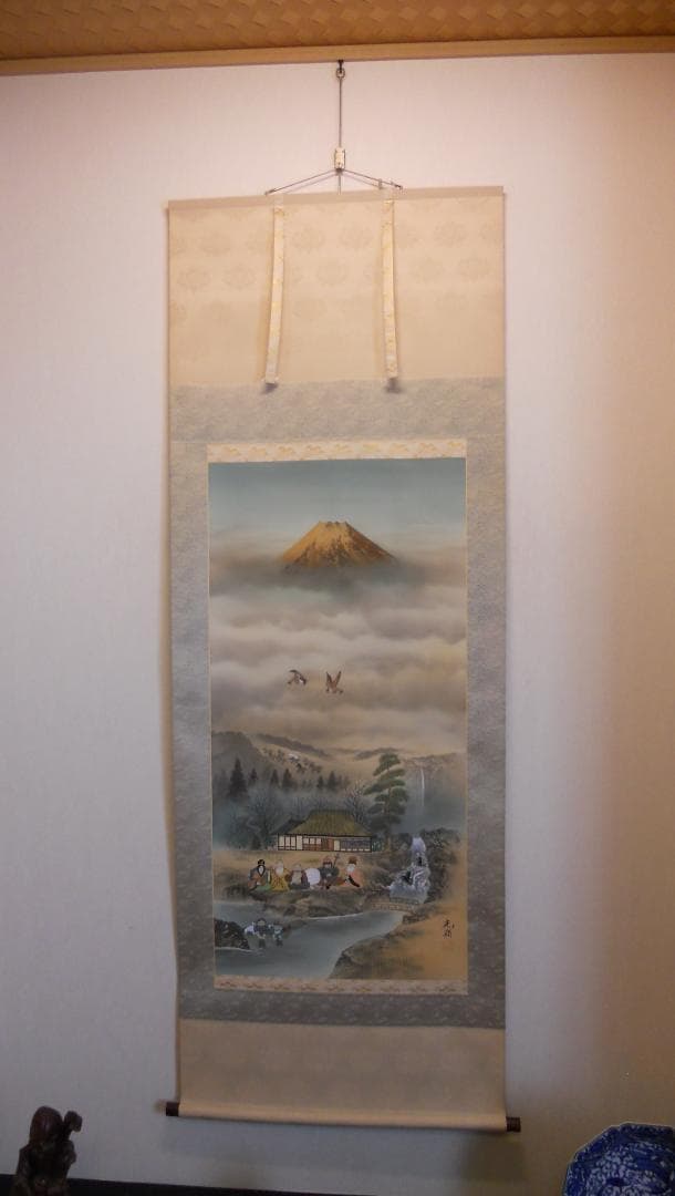 掛け軸 光嶺 十全の図 七福神 絹本 希少 軸装 茶道具 掛軸 美品 です。