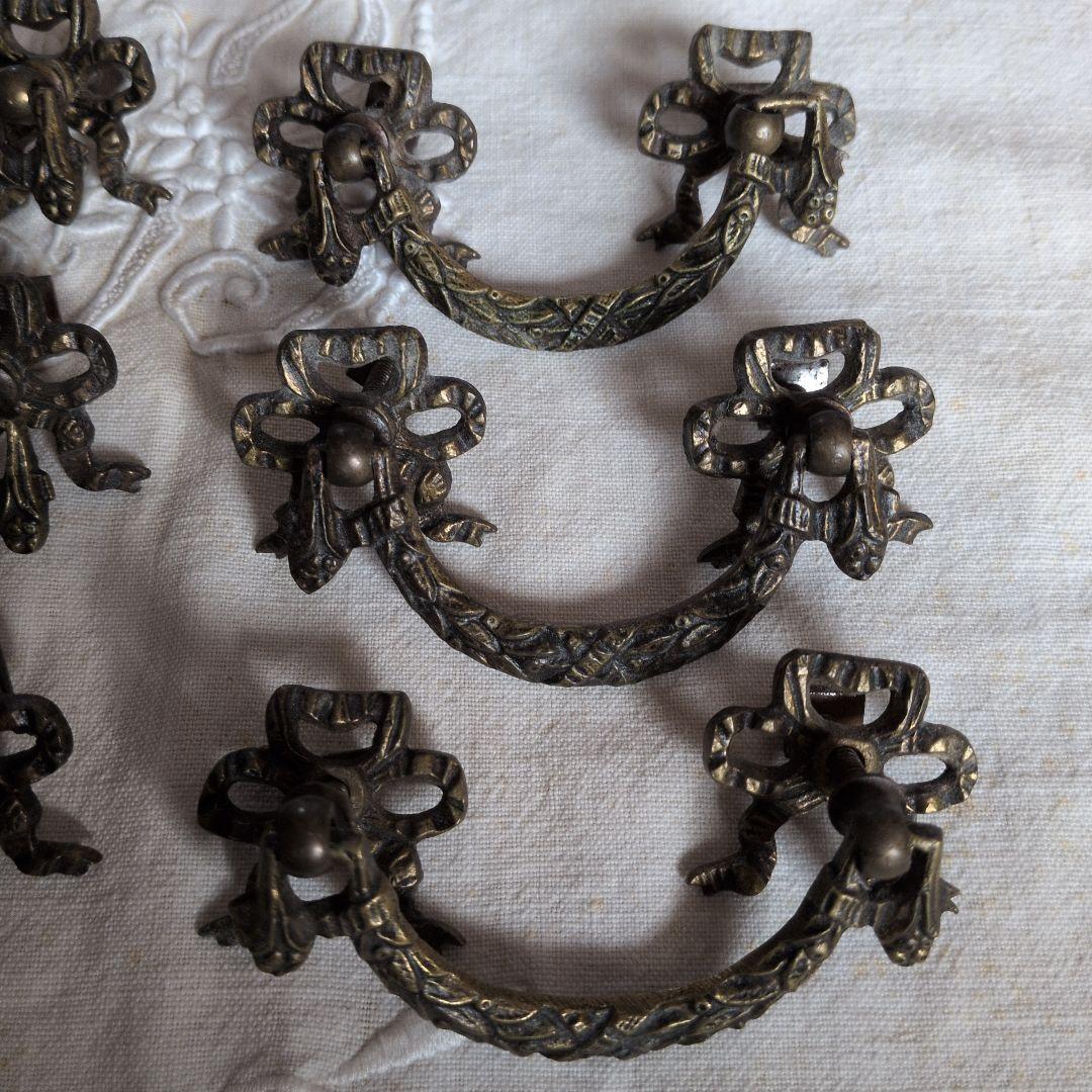 フランスアンティーク 家具用取っ手 6個セット 真鍮製