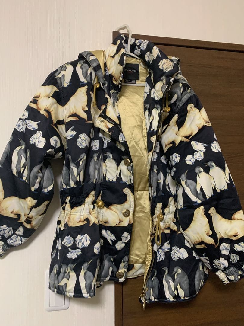 ケンショウアベ 中綿ジャケット　ペンギン　氷柄　レディースフード付きスキーウェア