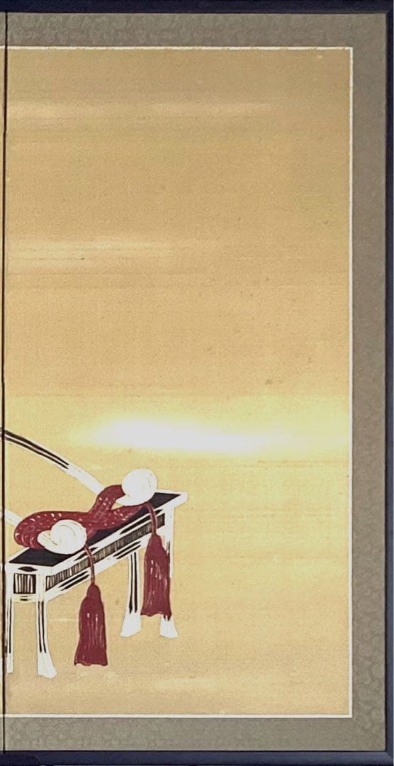 四つ折り屏風　日本画　金箔彩色　『花車』