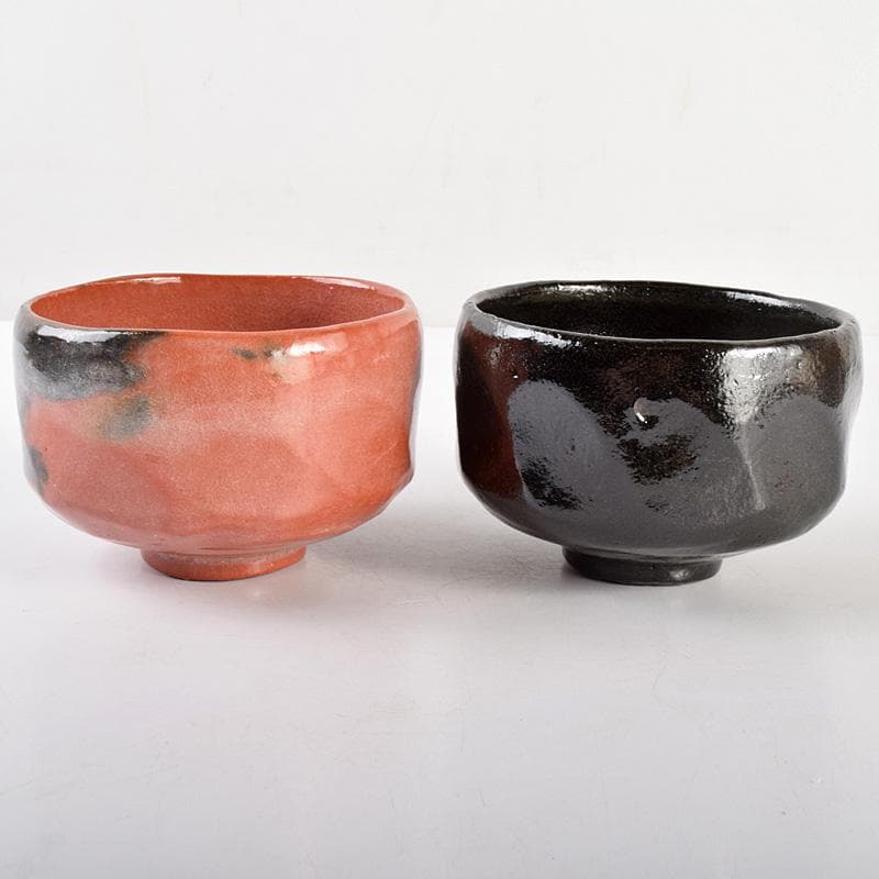 佐々木松楽作　黒楽　赤楽　一双　銘「福寿」前大徳大橋香林極め箱　M　R4996B