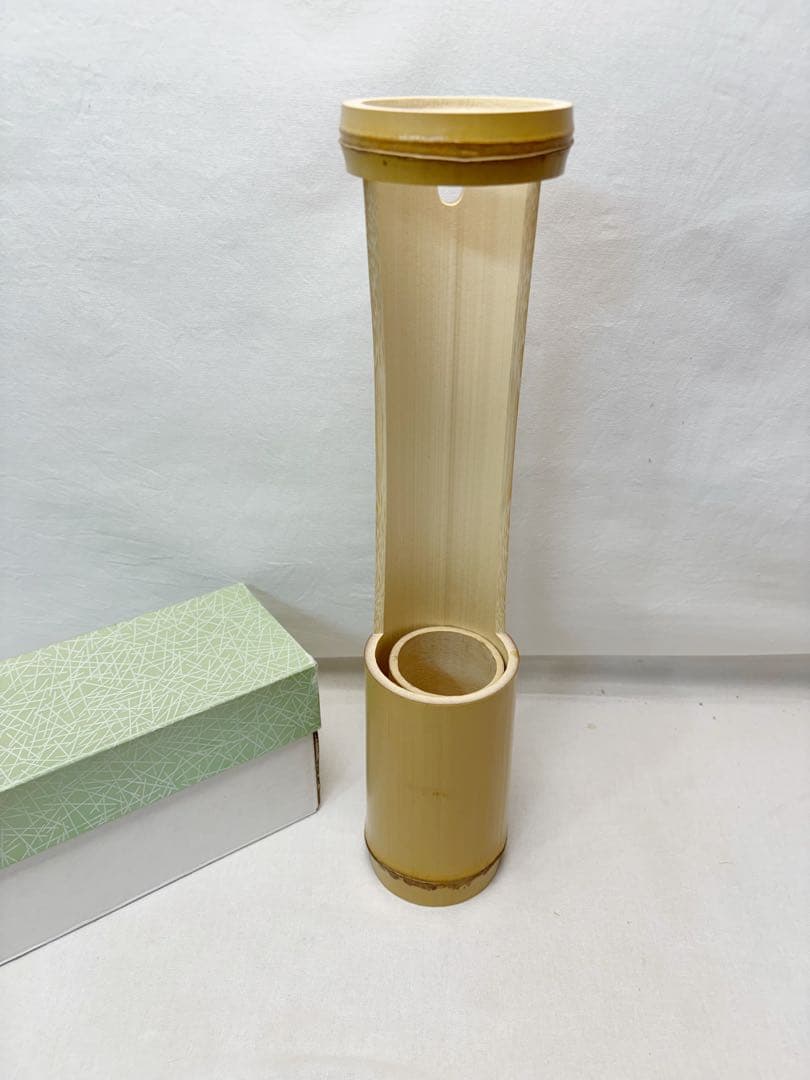 ほぼ未使用 華道具 竹 鶴首花入 竹おとし付き 掛置兼用 竹工芸 天然竹製 紙箱