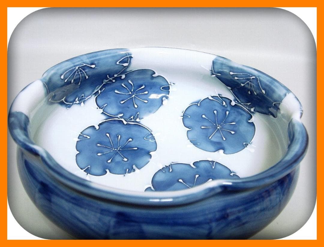 73『染付 花 輪花鉢』　/骨董品 古美術 アンティーク 古玩