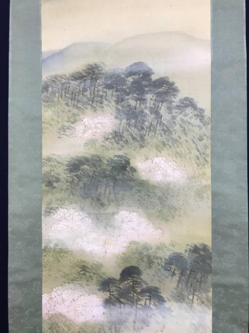 真作/朝見香城/嵐狭春霞図/山水図/嵐山風景図/掛軸/名家伝来/AE-184