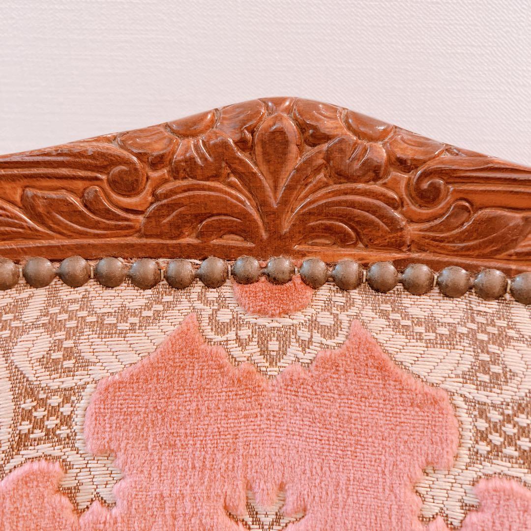 アンティークチェア　肘付き　ロココ調　猫足　ヴィンテージ　ピンク　イス　金華山張