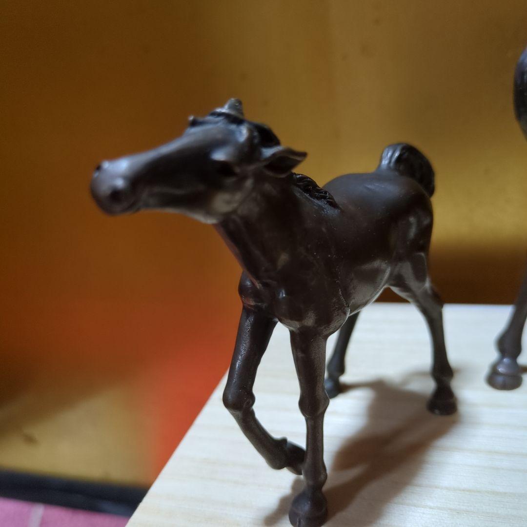 高岡銅器、親子馬のブロンズ彫刻（木箱付き）