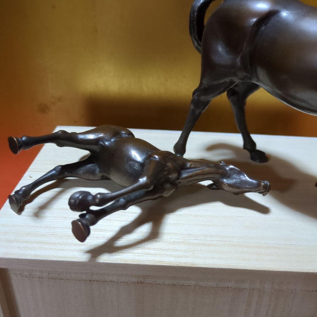 高岡銅器、親子馬のブロンズ彫刻（木箱付き）