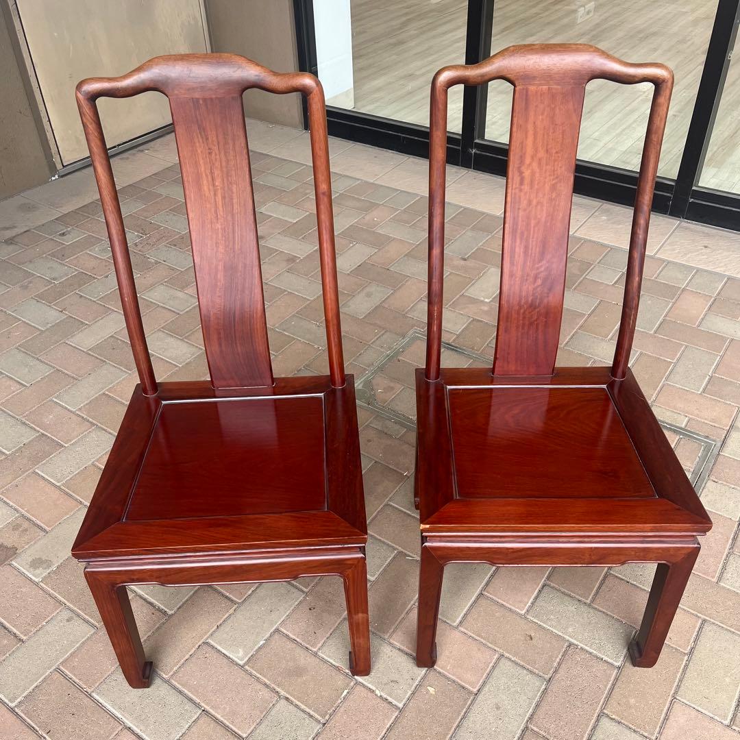 ②唐木家具 ダイニングチェア 食卓椅子 アームチェア 花梨材 馬蹄脚