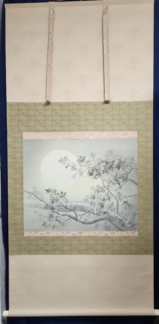 【夜桜図】智 2613 花見 月 共箱　掛け軸　肉筆