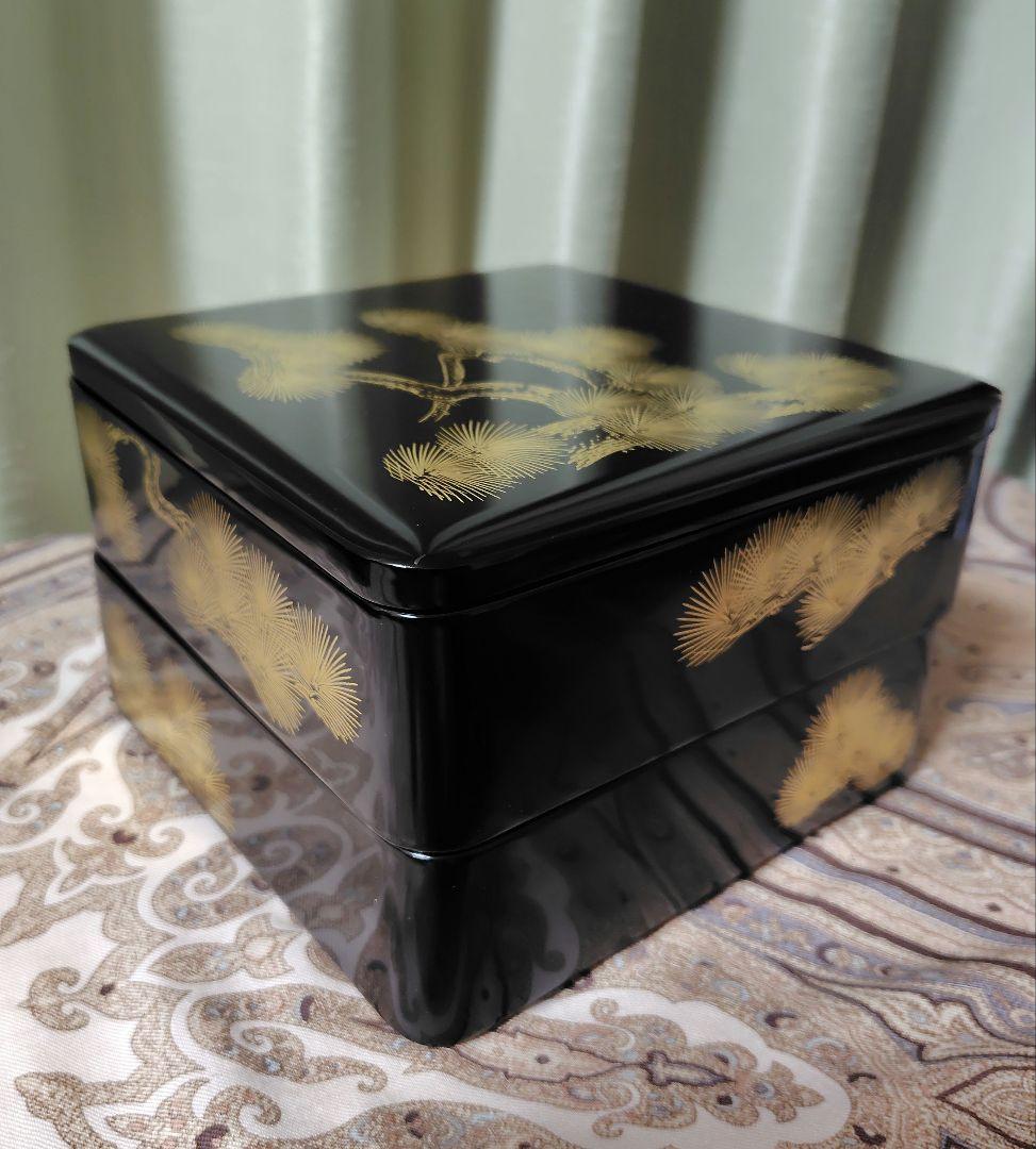 【京都老舗アソベ】伝統的な二段重箱（左右物・対二箱） 金色松模様