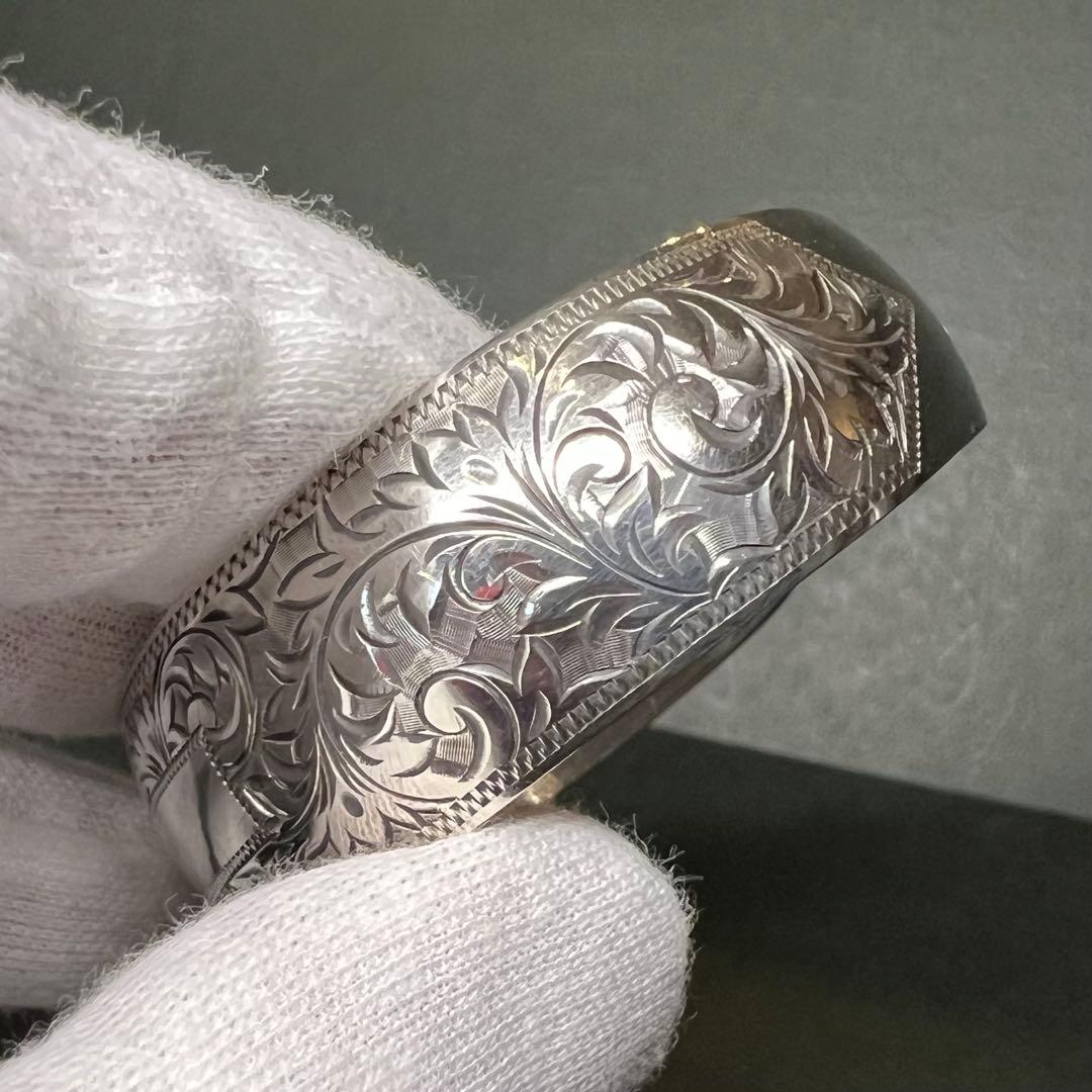 銀製 SILVER 950 刻印有 植物紋様 シルバーバングル ブレスレット純銀