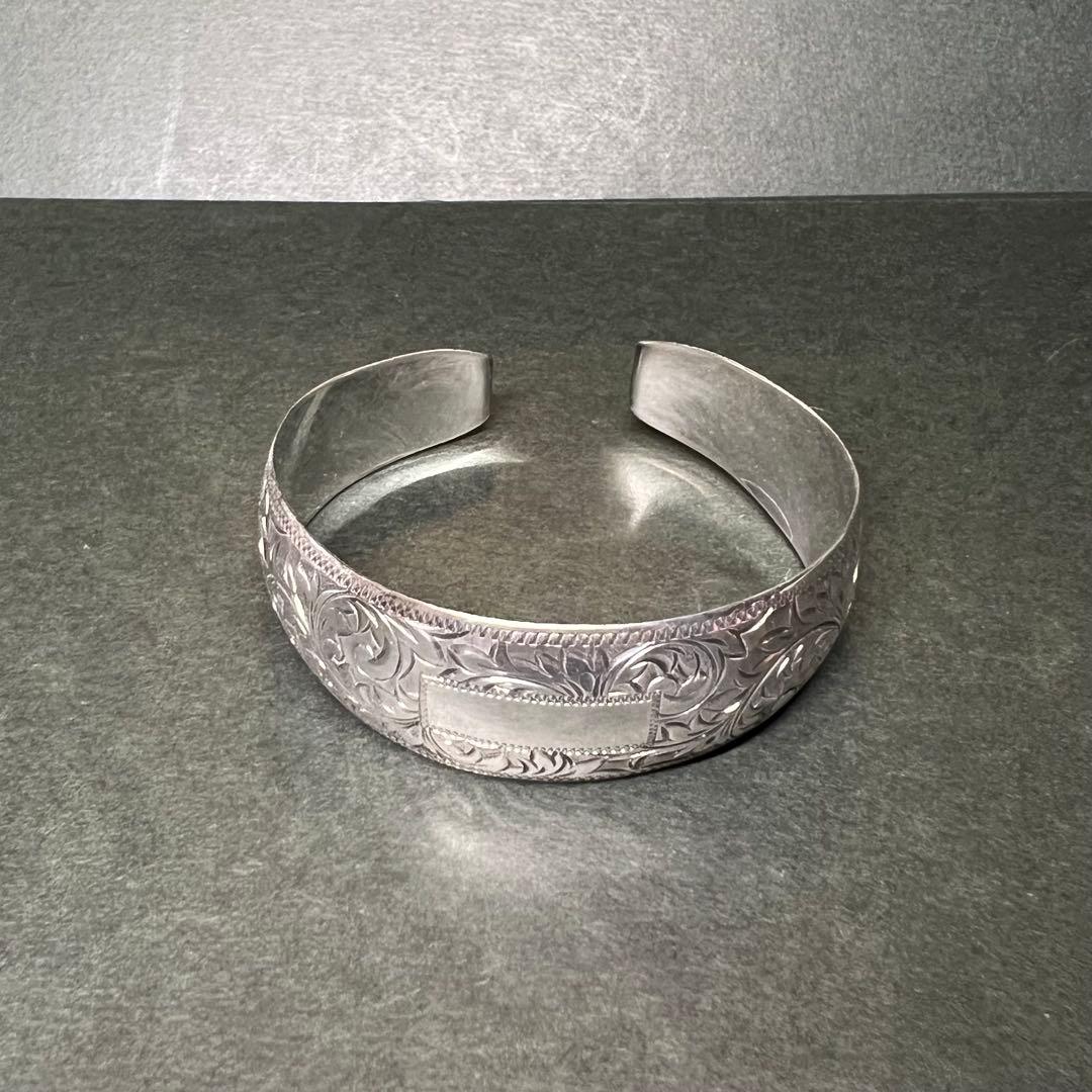 銀製 SILVER 950 刻印有 植物紋様 シルバーバングル ブレスレット純銀
