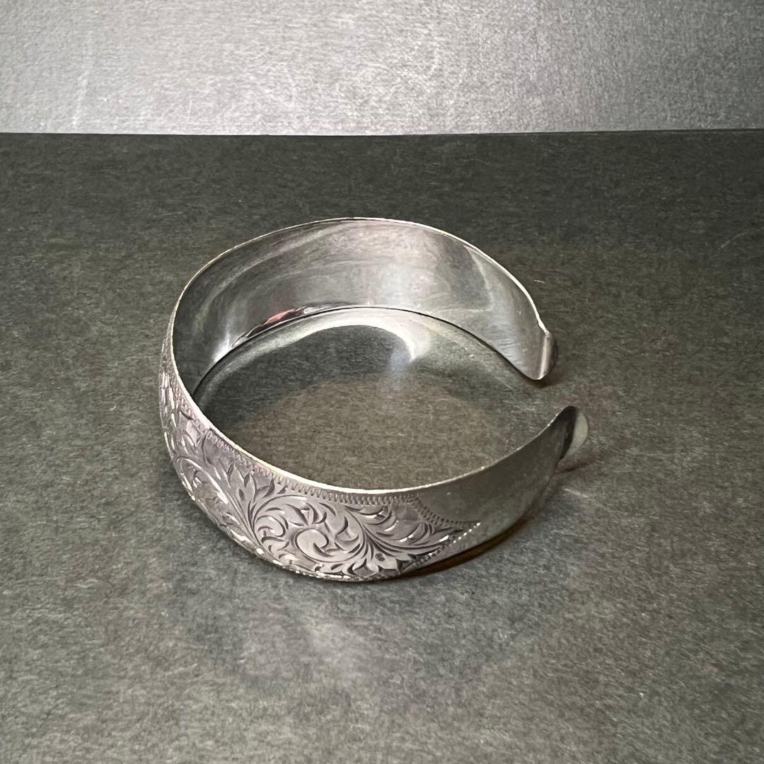 銀製 SILVER 950 刻印有 植物紋様 シルバーバングル ブレスレット純銀