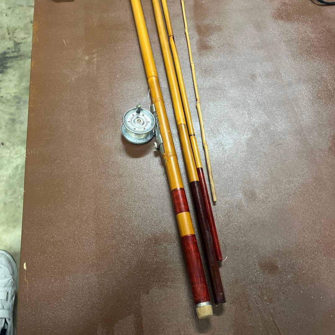 竹製分割式釣り竿 リール付き