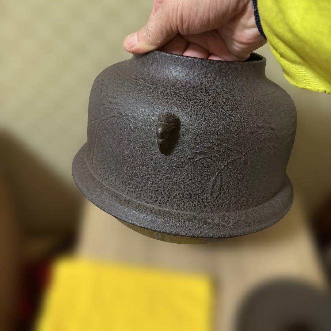 初だし品　　茶釜　浜松紋真形釜　人間国宝　釜師　高橋敬典　銅蓋　共箱　茶道具