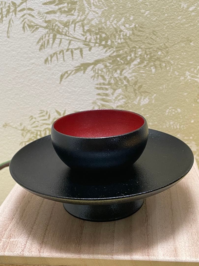 茶道具　天目台　山中塗　黒漆　乾漆　助田宗明作　桐共箱入り　裏千家