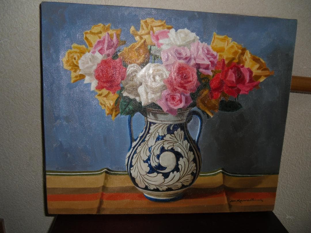 油絵(スペインのつぼ)　バラ　川島実