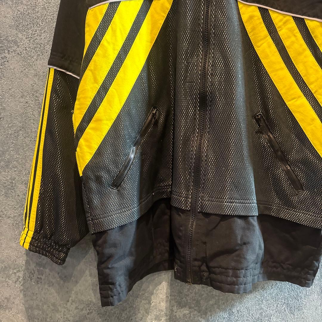 オールドadidas ストライプナイロンジャケット 黒/黄色M J81