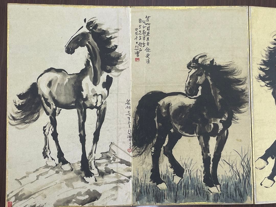 中国美術品・中国名家書画・徐悲鴻氏書画・十俊馬冊・掛け軸・書道・屏風掛軸
