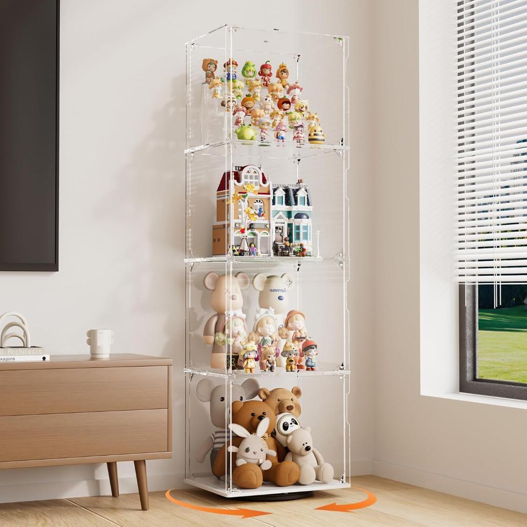 VINAEMO 回転コレクションケース フィギュアケース 棚 4段 UVカット