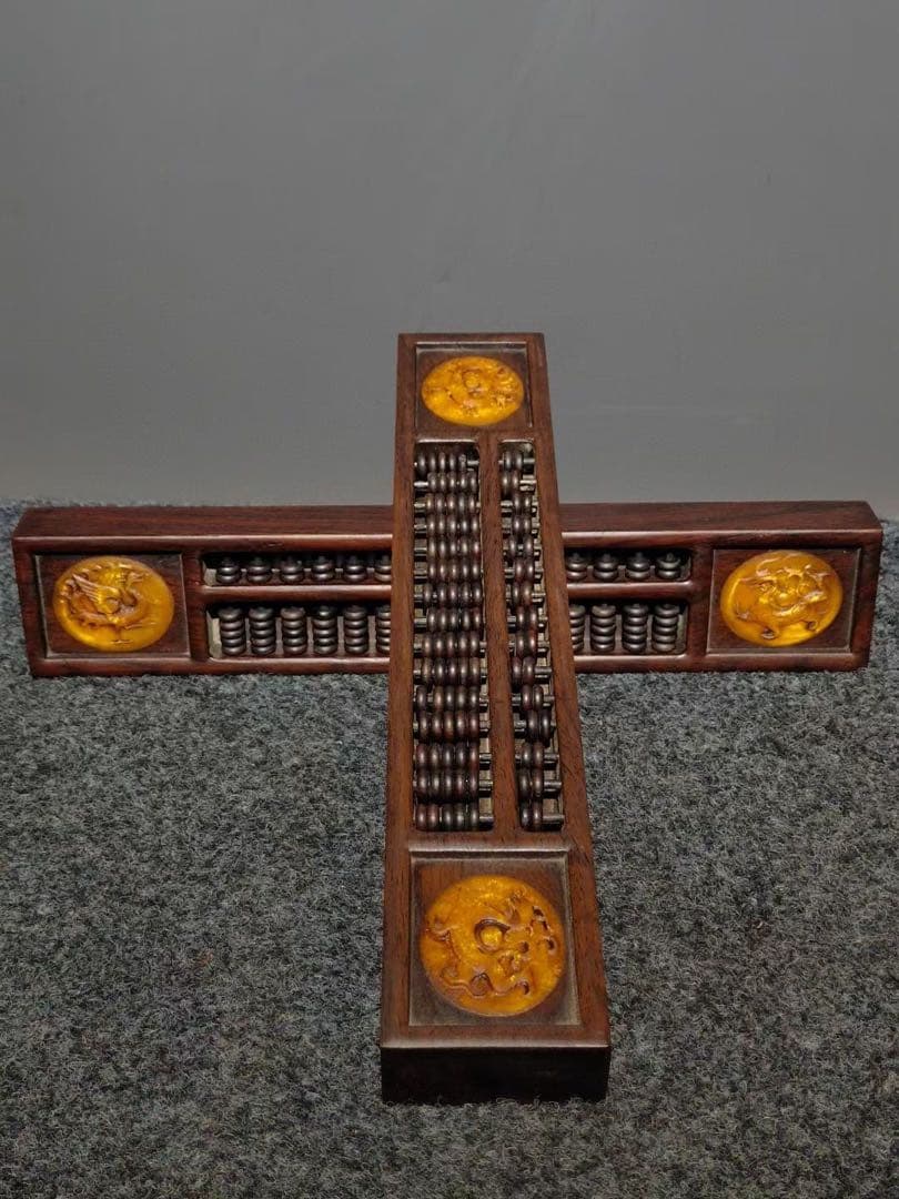 旧藏 文房具 木製　镇尺算盘 そろばん　開運　置物　2点インテリア　飾り
