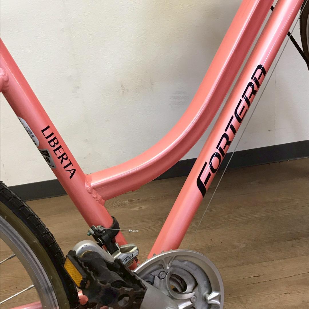 福岡 クロスバイク 約27インチ 変速21段 ピンク LEDライト