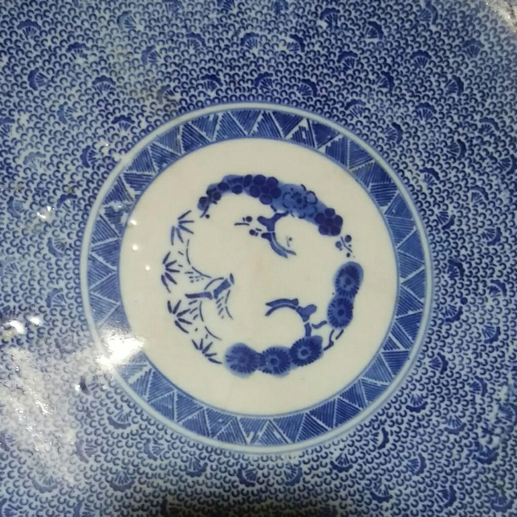 古伊万里　染付　微塵子唐草紋様