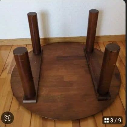 円形木製ダイニングテーブル ダークブラウン