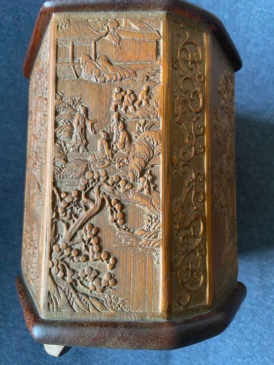 中国古美術品　細工彫り 竹筆筒