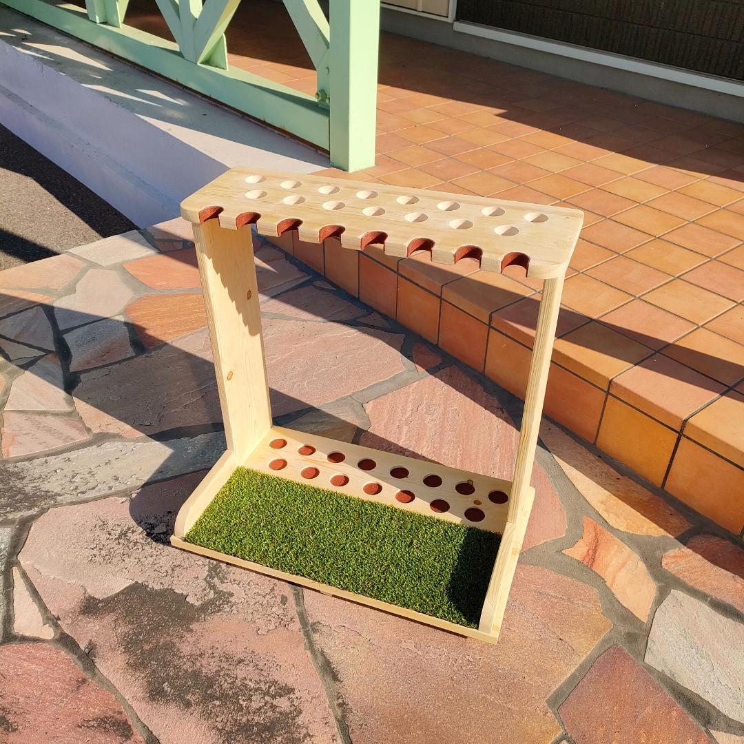 ゴルフクラブスタンド15本＋8本掛け　無塗装【完成品】フェルト＆人口芝付