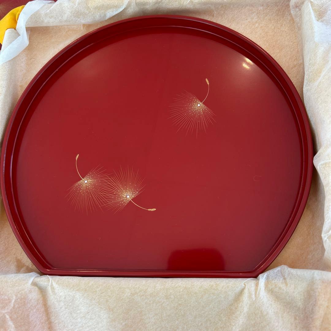 輪島塗　重箱 3段 溜➕半月盆わたぼうし5枚組