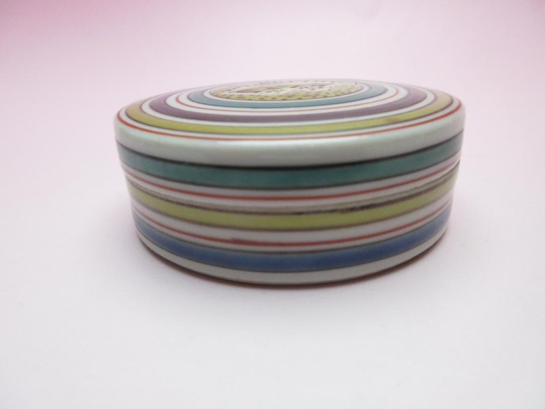 九谷焼 北出不二雄 色絵 丸 禽文 香合