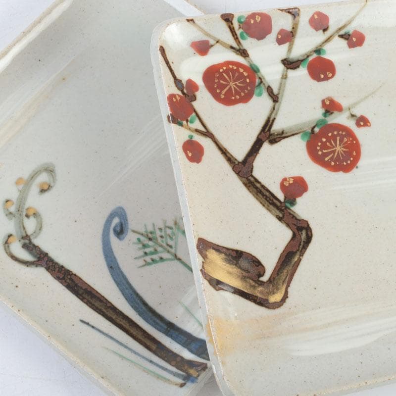 和食器　茶懐石　幸兵衛窯　絵変四方皿　銘々皿　五客　共箱　N　9375