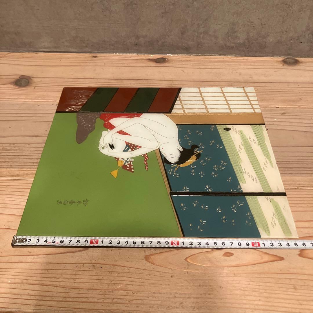 ガラス絵の浮世絵　「鈴木春信　爪切り」　美人画　時代物　骨董　インテリア