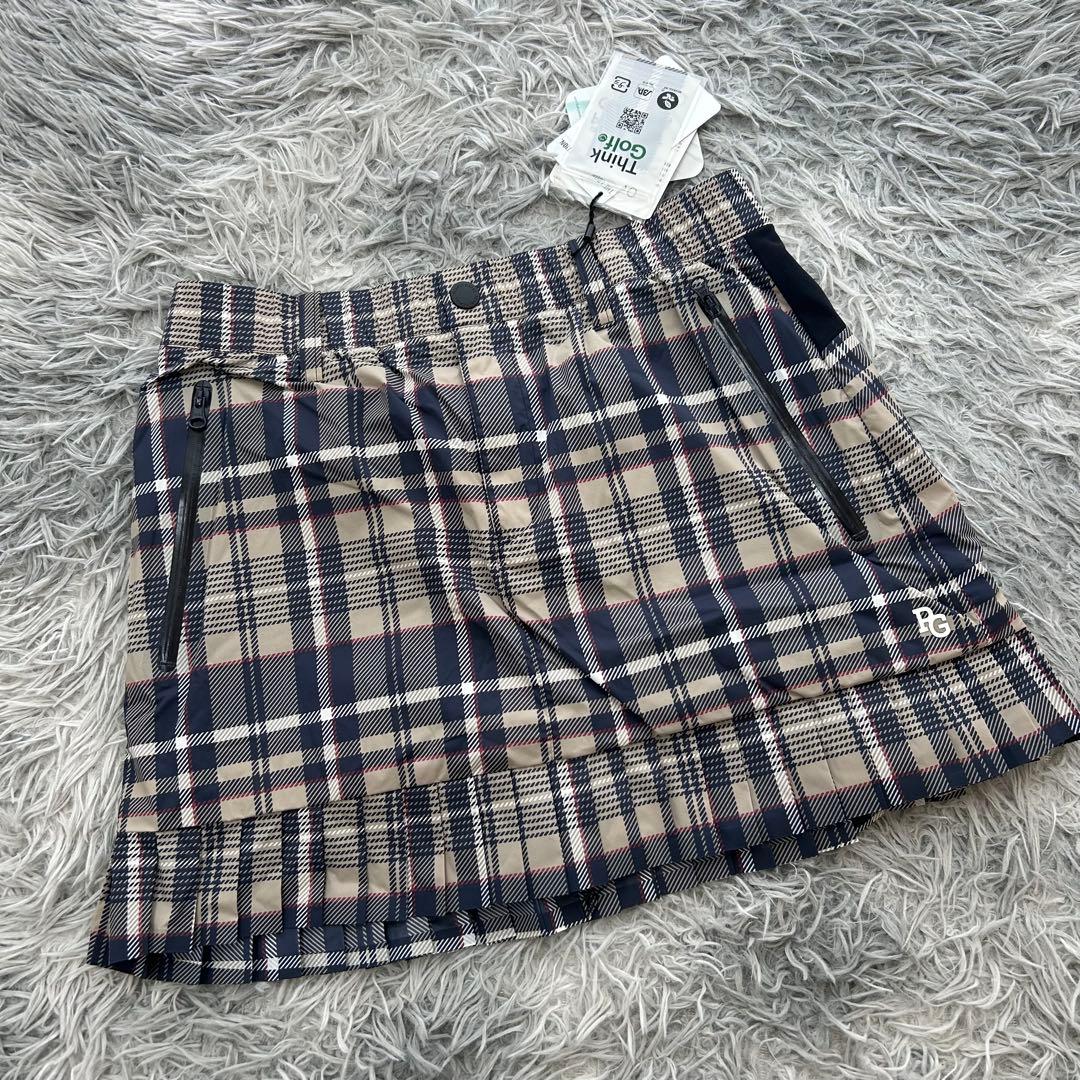 新品　パーリーゲイツ　スカート　プリーツ　中綿　チェック柄　ウエストゴム　0