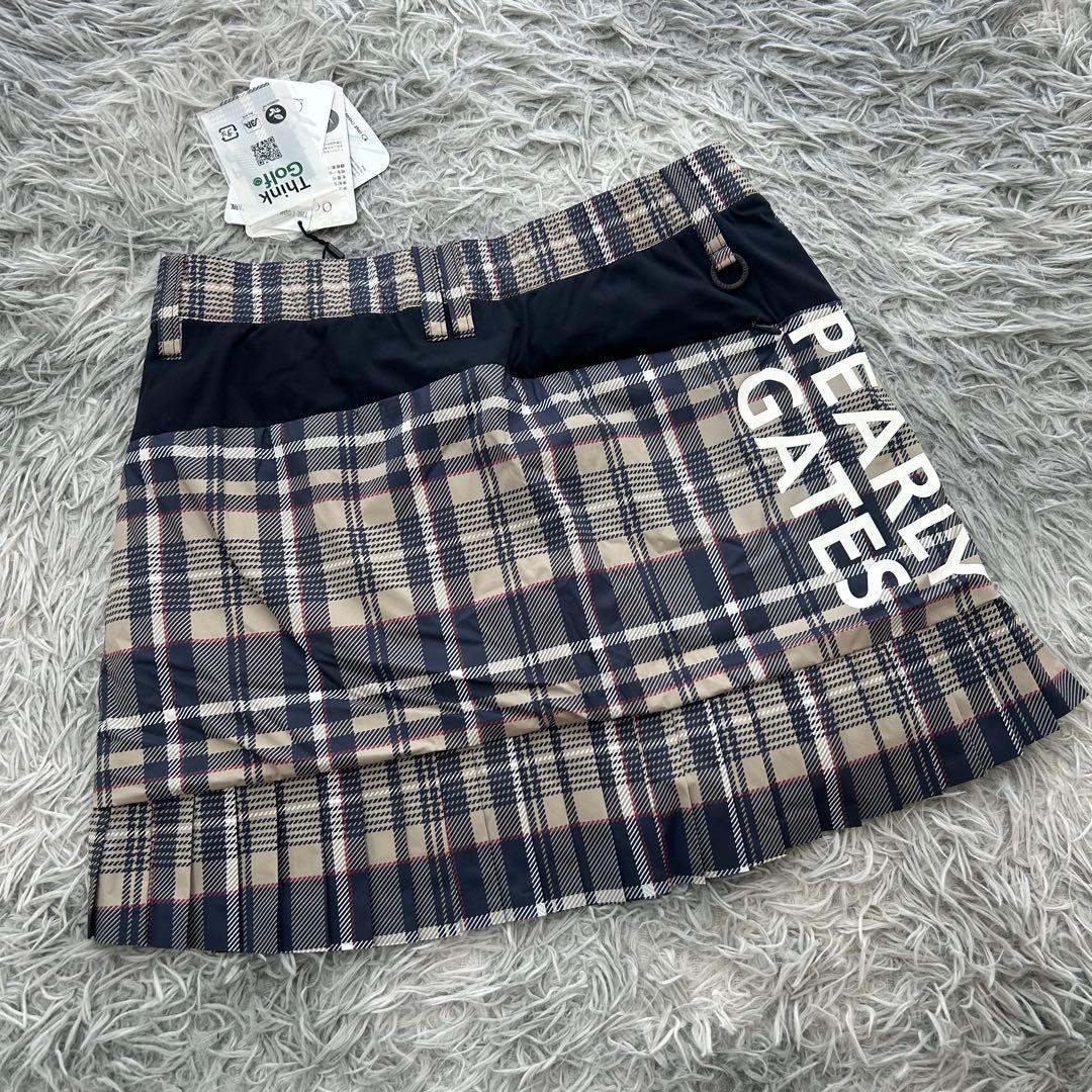 新品　パーリーゲイツ　スカート　プリーツ　中綿　チェック柄　ウエストゴム　0