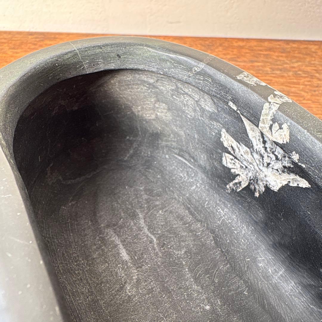 菊花石 鑑賞石 くり抜き 花器 水盤 いけばな 黒 茶花 レア 骨董 珍品