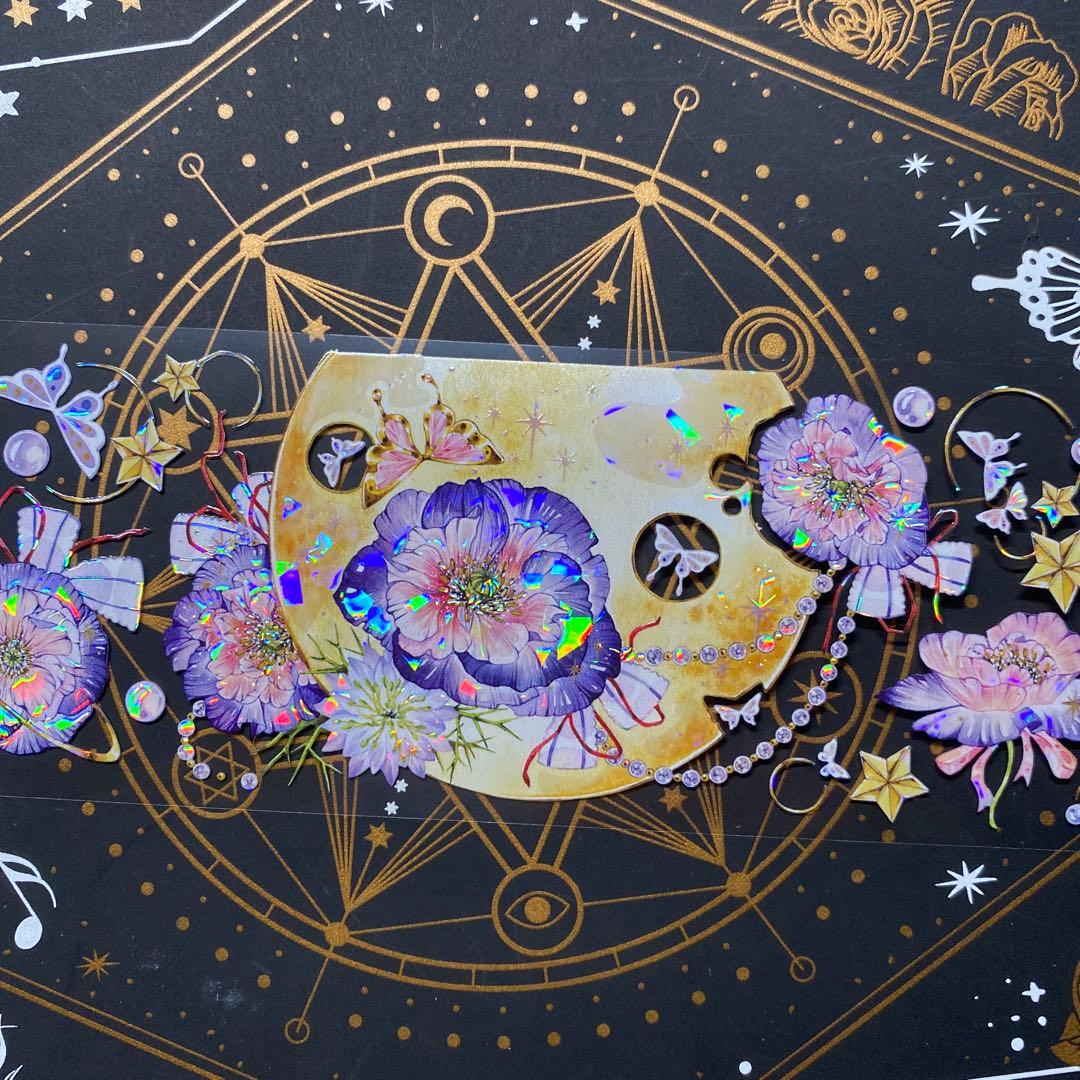 【9149】海外　マステ　中古巻　貝殻光マスキングテープ　お花　月　蝶々　装飾系