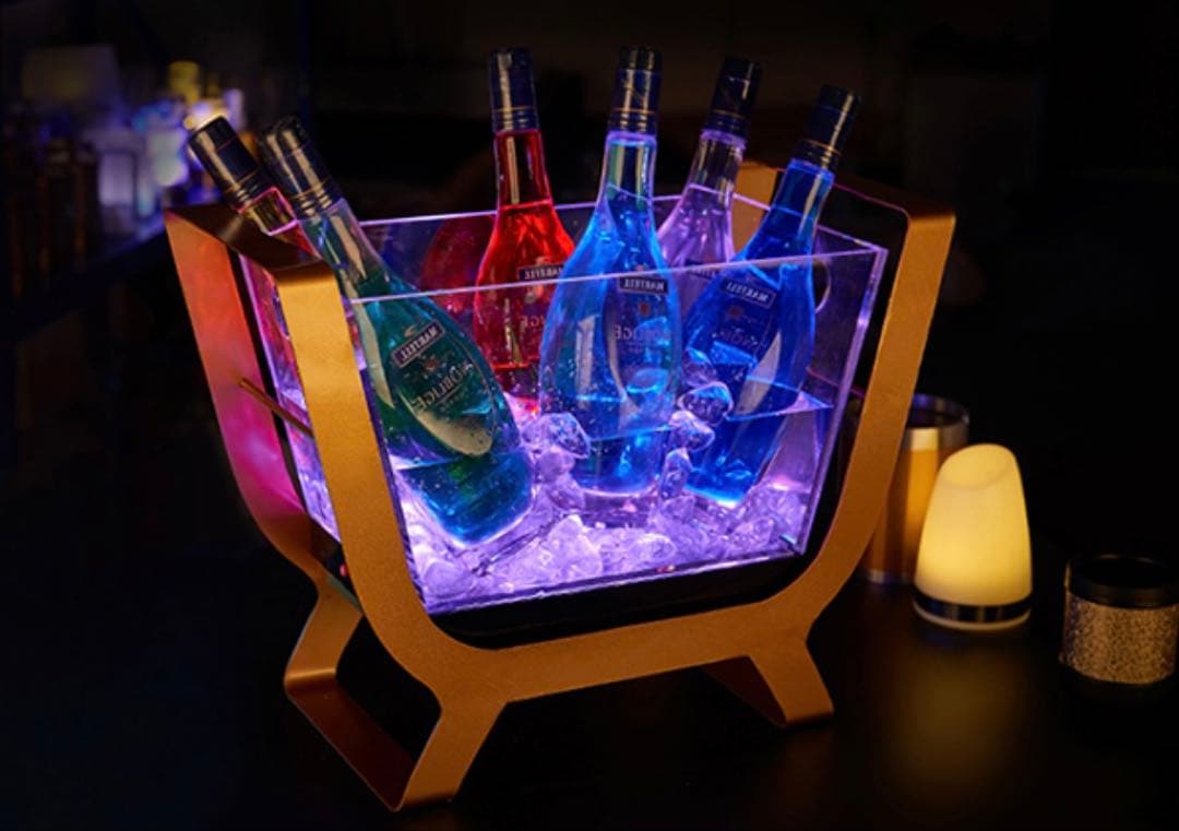 光る ワインクーラー 大型 長方形 台座付き マルチカラー 充電式 アクリル製