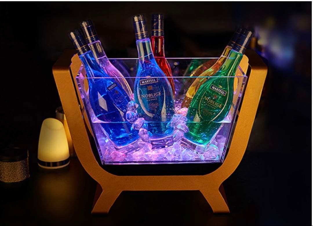 光る ワインクーラー 大型 長方形 台座付き マルチカラー 充電式 アクリル製