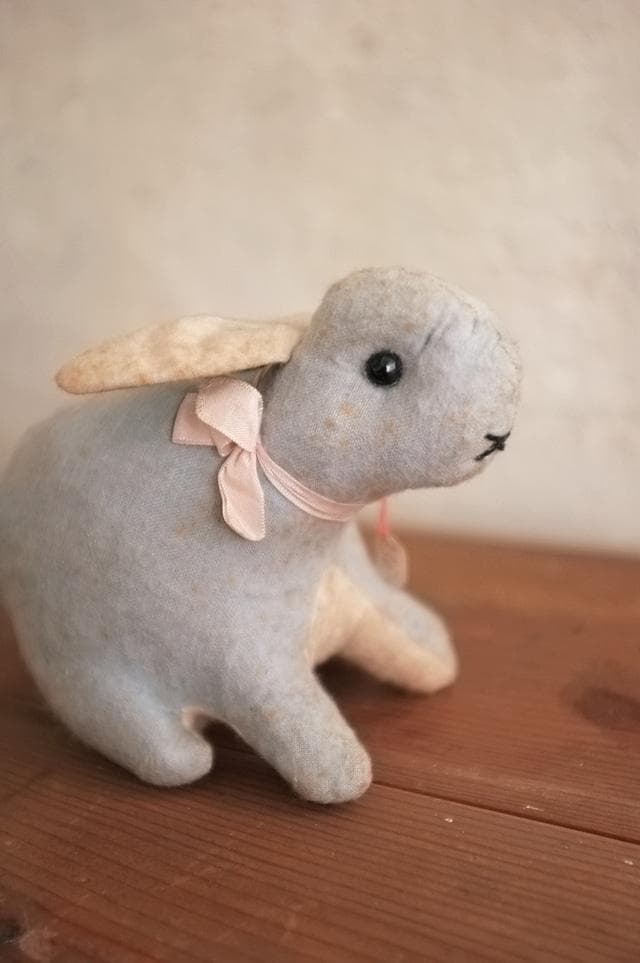 フランス 青いうさぎさんと薔薇色のリボンb ドール テディベア アンティーク