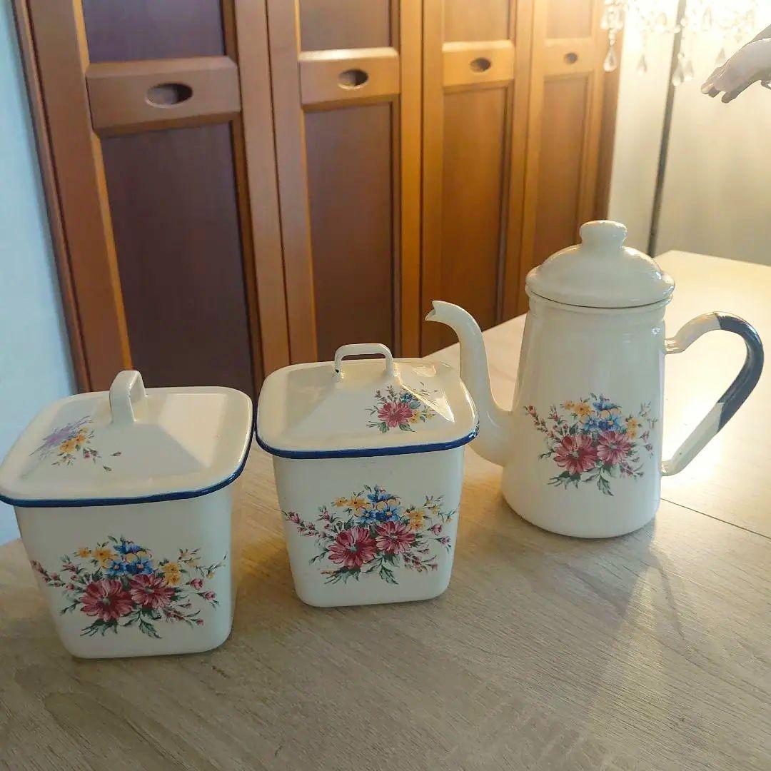 【希少価値】フランス製　アンティーク　ホーロー　ポット　容器