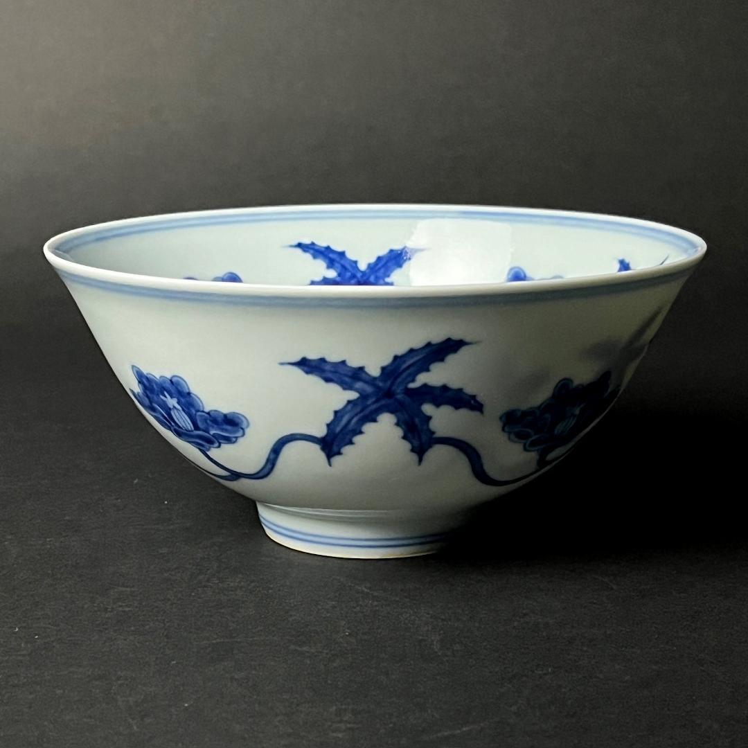 唐物 青花花紋碗 大明成化年製 款 中国美術 古玩 SH92