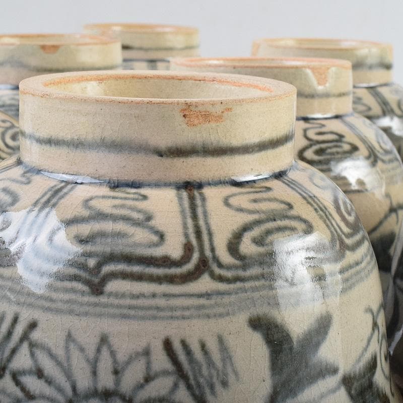 茶道具　楽山焼　楽山窯造　安南染付　花唐草文　数茶碗　十客　共箱　MR9239B