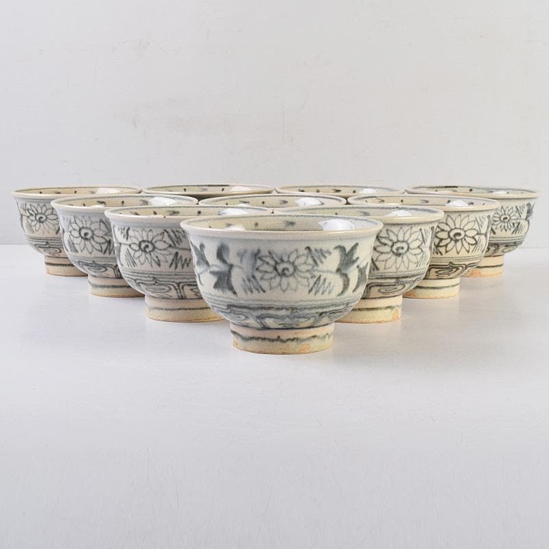 茶道具　楽山焼　楽山窯造　安南染付　花唐草文　数茶碗　十客　共箱　MR9239B