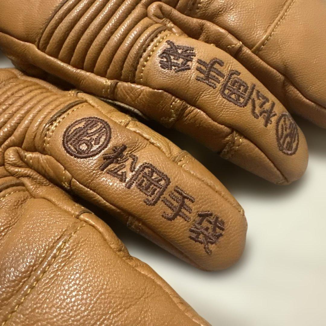 松岡手袋 スリーフィンガー レザー ミトングローブ 茶色 サイズS