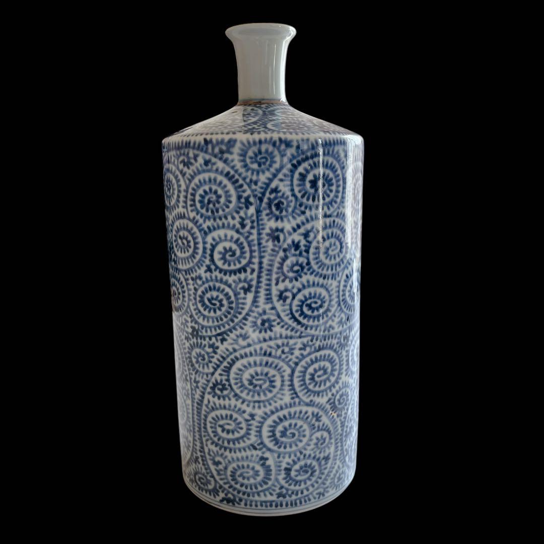 古伊万里 蛸唐草 円柱 大徳利 花瓶 染付け アンティーク 大きいサイズ 陶器