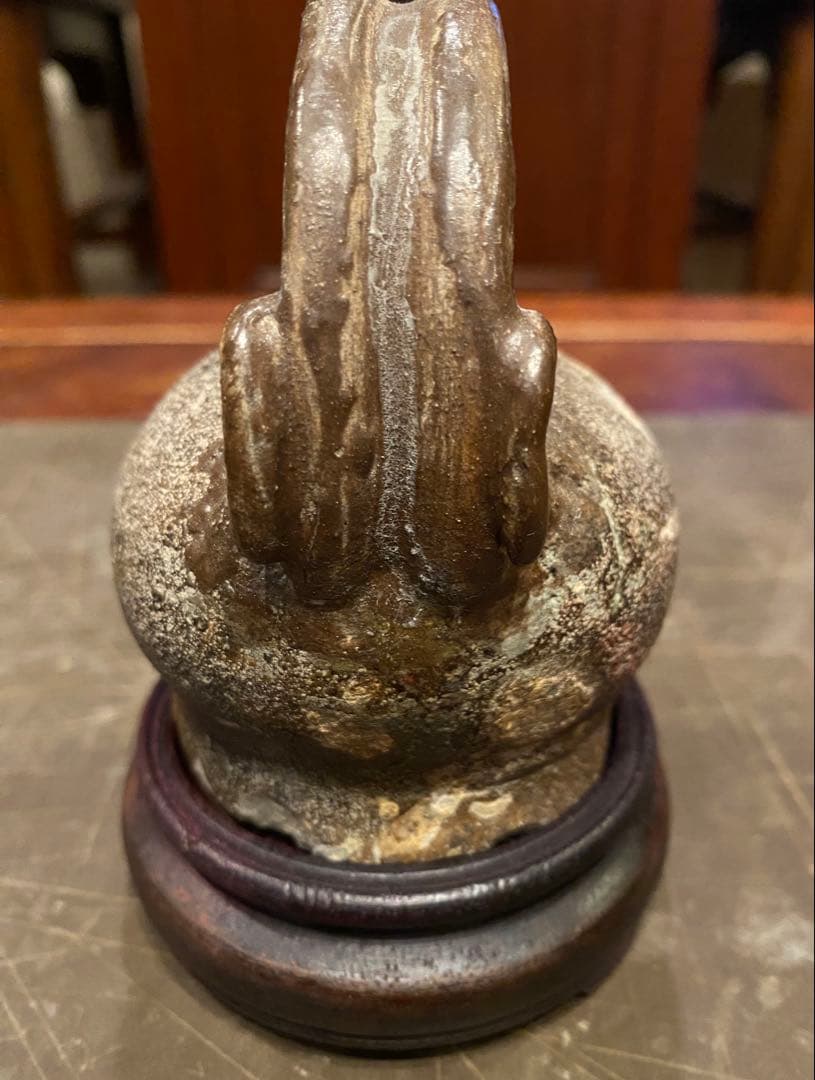 ベトナム　クアンドゥック陶器鑑賞台付　一輪挿し　ヴィンテージ　レア 茶器小物