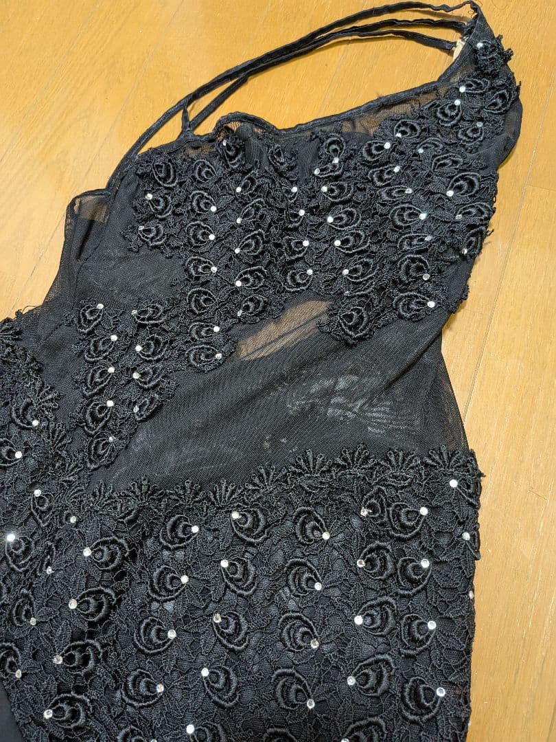 アルゼンチンタンゴ 社交ダンス黒のビーズ刺繍とシフォンワンショルダーダンスドレス