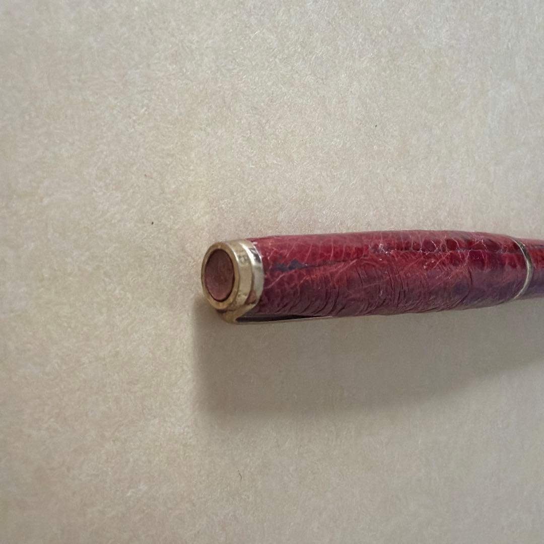 プラチナ万年筆 18K 本革張 象嵌 ブラウン レザー